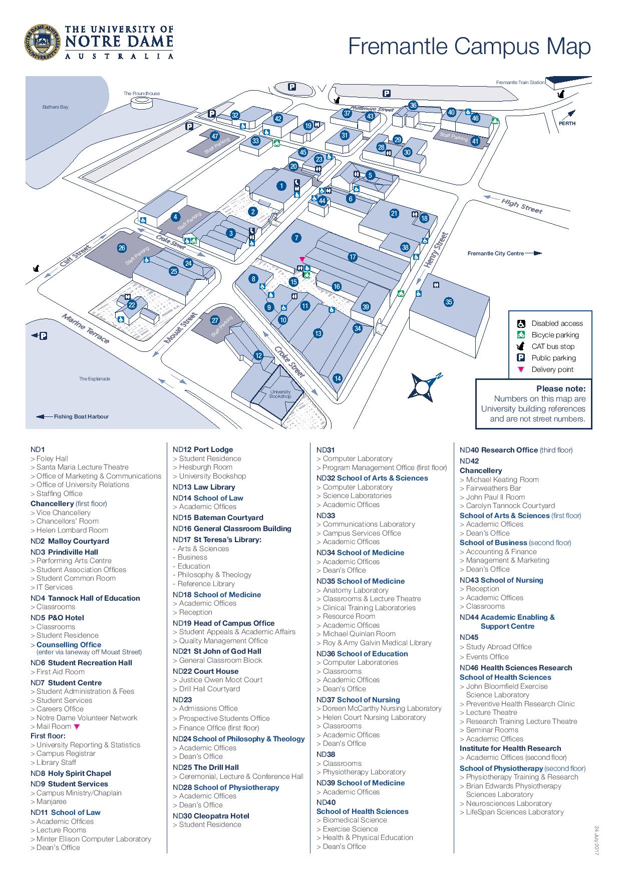 Notre Dame Fremantle Campus map
